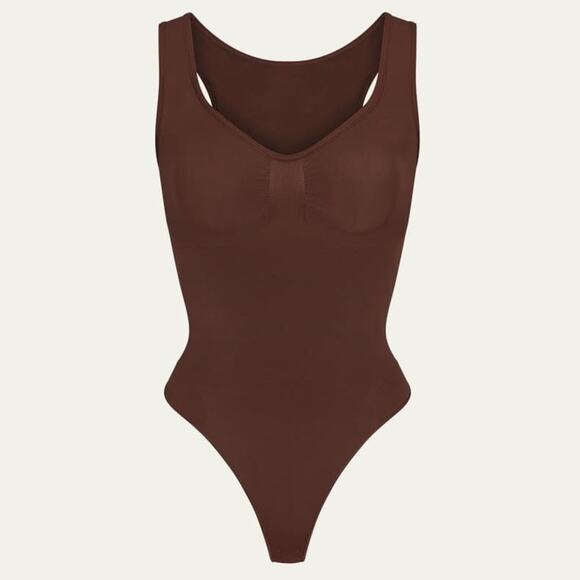 SKIMS Seamless Sculpt Scoop Neck Thong Bodysuit Cocoa - L - Picture 1 of 2